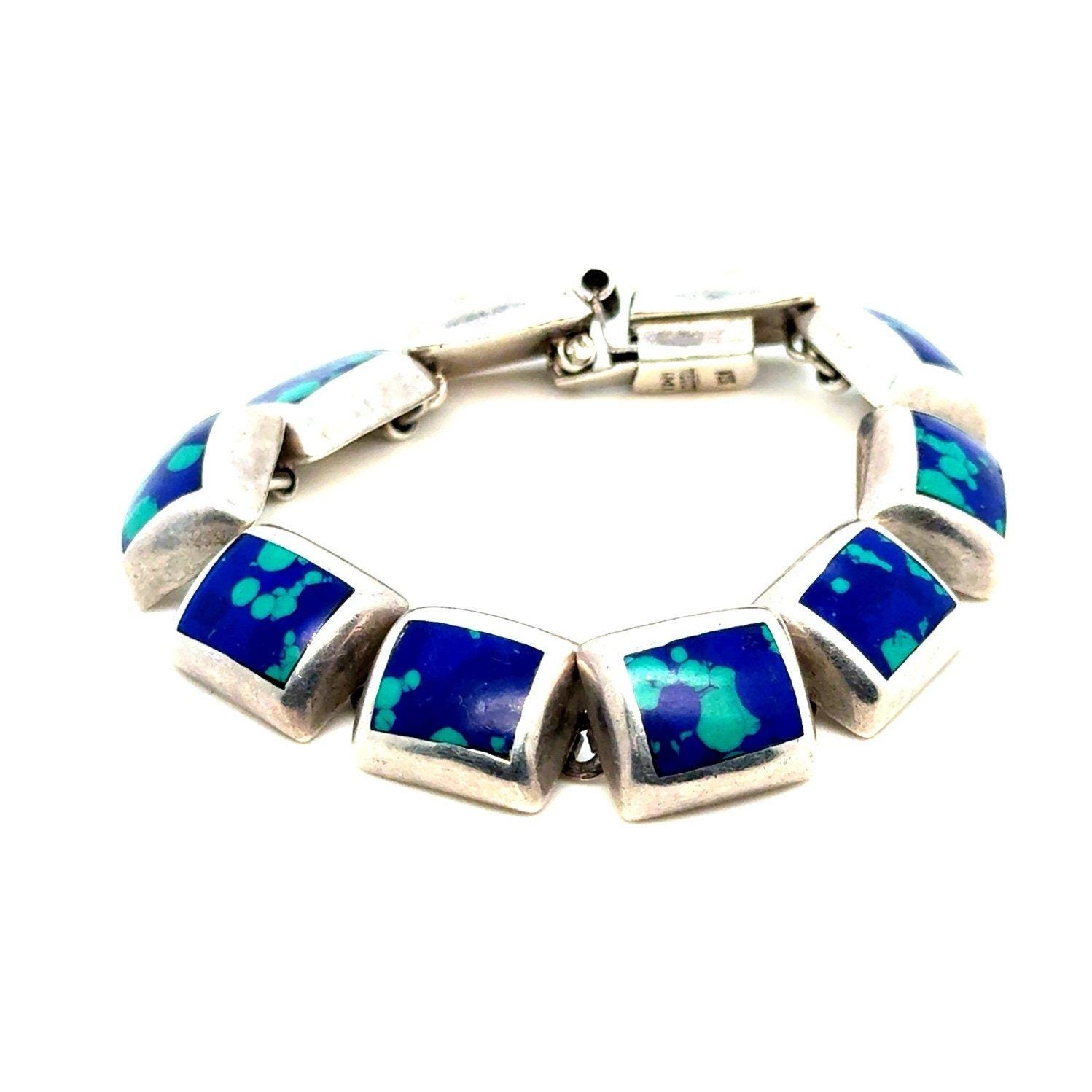 Mexico 925 Blue Square Link Bracelet