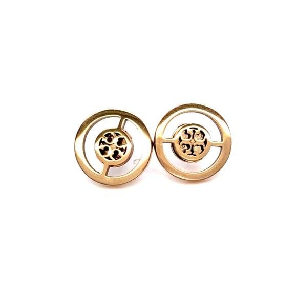 Tory Burch Polished Gold Logo Circle Stud Earrings