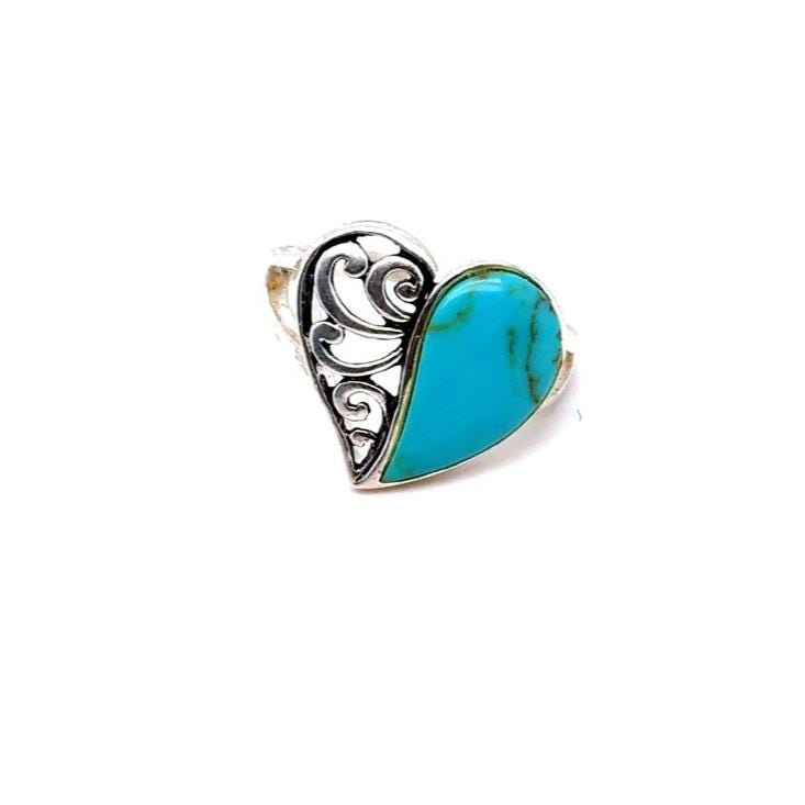 Turquoise Heart Filigree Silver Colored Ring - Blue Turquoise