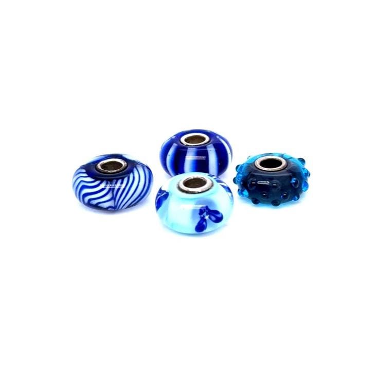 Set of 4 Blue Glass Charm Beads