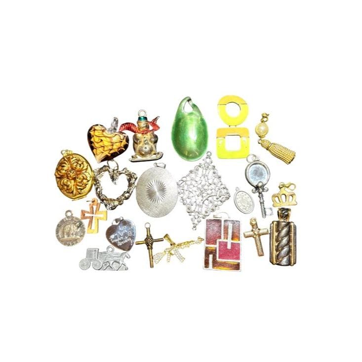 Vintage Mixed Metal Charms and Pendants - Gold, Silver, Green Enamel