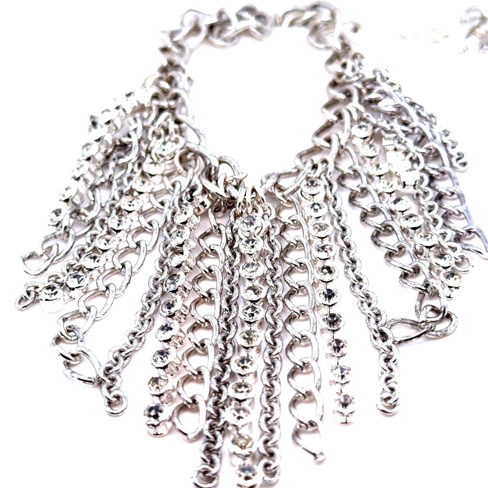 Cascading Chain Link & Rhinestones Necklace (n3)