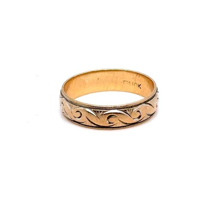 10K Gold Engraved Scroll Band Ring
