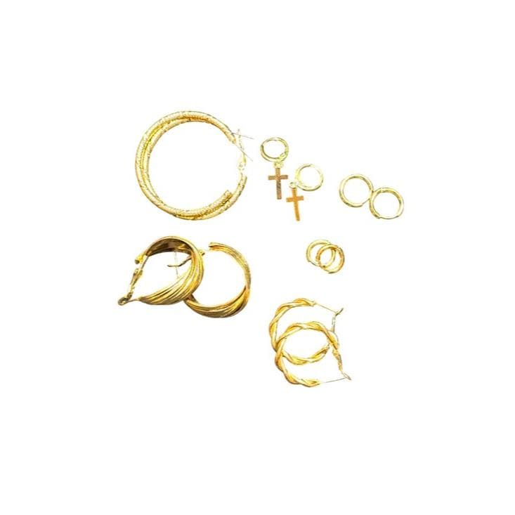 Gold Tone Mixed Hoop and Cross Earring Set - Pack of Multiple Pairs