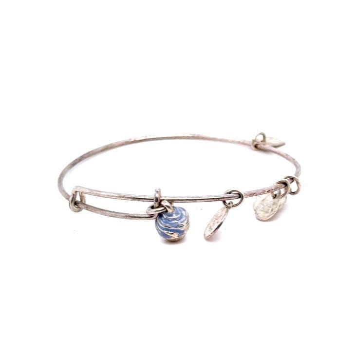 Alex and Ani Silver-Tone Bangle with Blue Swirl Cupcake Charm