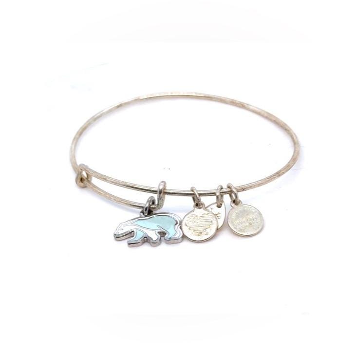 Alex and Ani Silver Bangle with Light Blue Polar Bear Charm