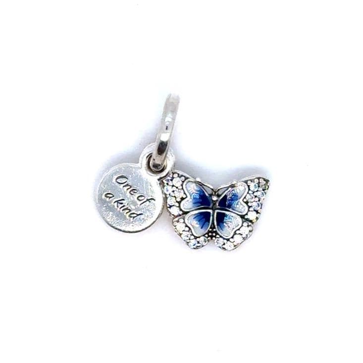 Pandora Silver Butterfly Charm with Blue Enamel and Clear Stones