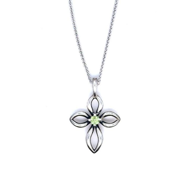 James Avery Floral Cross Pendant Necklace with Peridot Accent