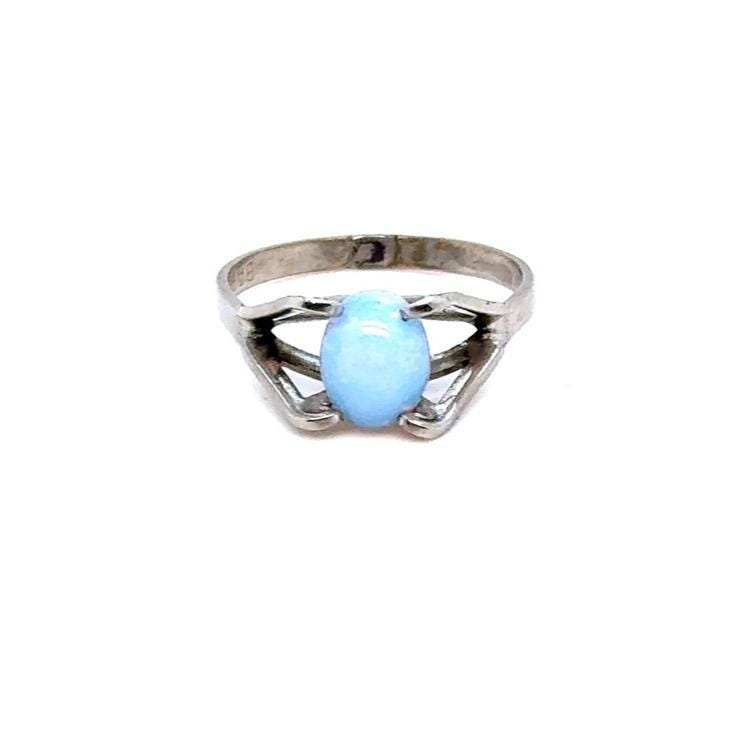 Silver Blue Opal Oval Ring