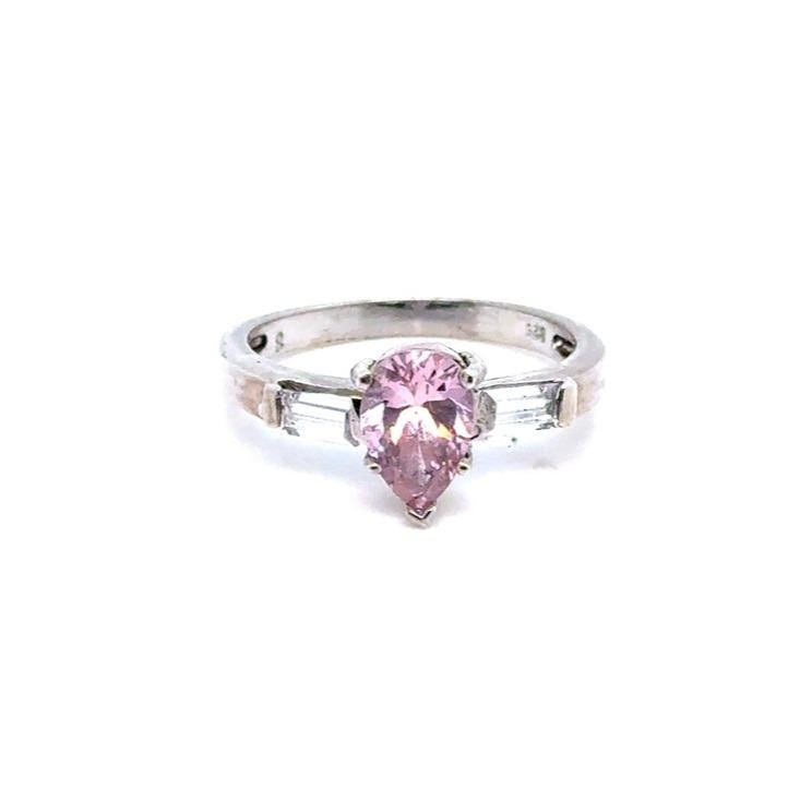 Silver 925 Pink Teardrop Solitaire Ring in Silver