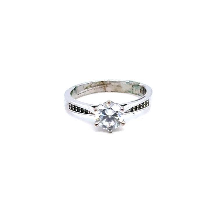 Silver-Tone Round Cubic Zirconia Solitaire Ring - White