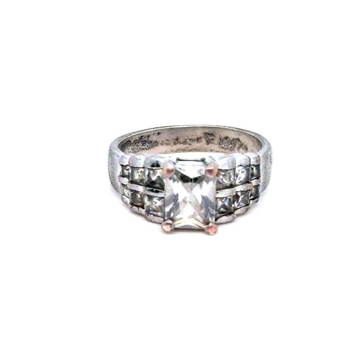White Crystal Square-Cut Statement Ring - Women Jewelry