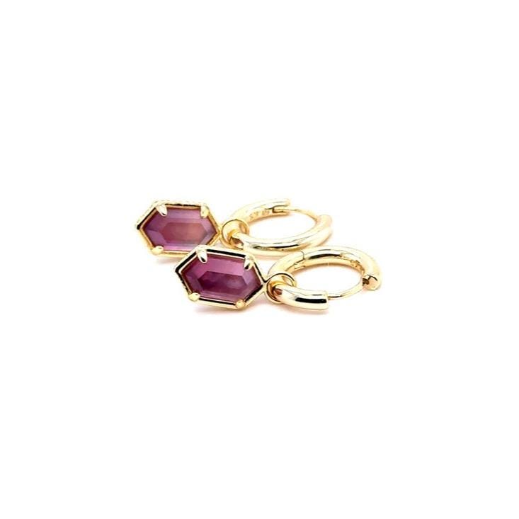 Kendra Scott Gold Huggie Earrings with Pink Hexagon Stones