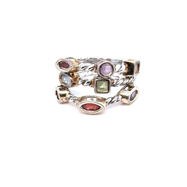 Sterling Silver 925 Multicolor Gemstone Stackable Rings