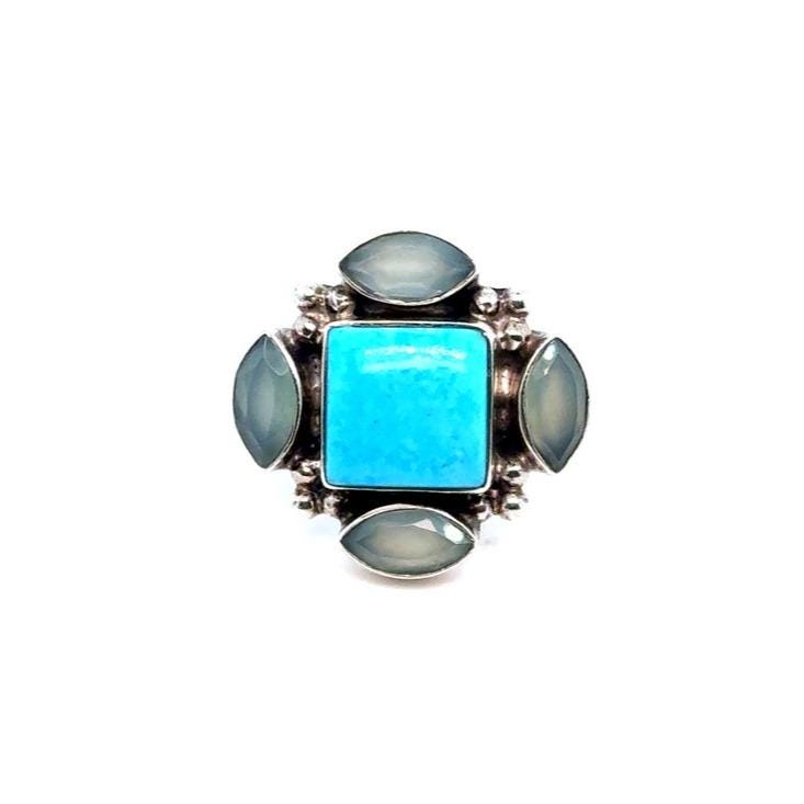 Nicky Butler Turquoise Square Center Ring with Light Green Accents