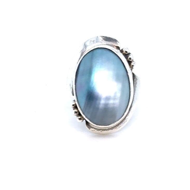 Sterling Silver Blue Oval Pearl Ring