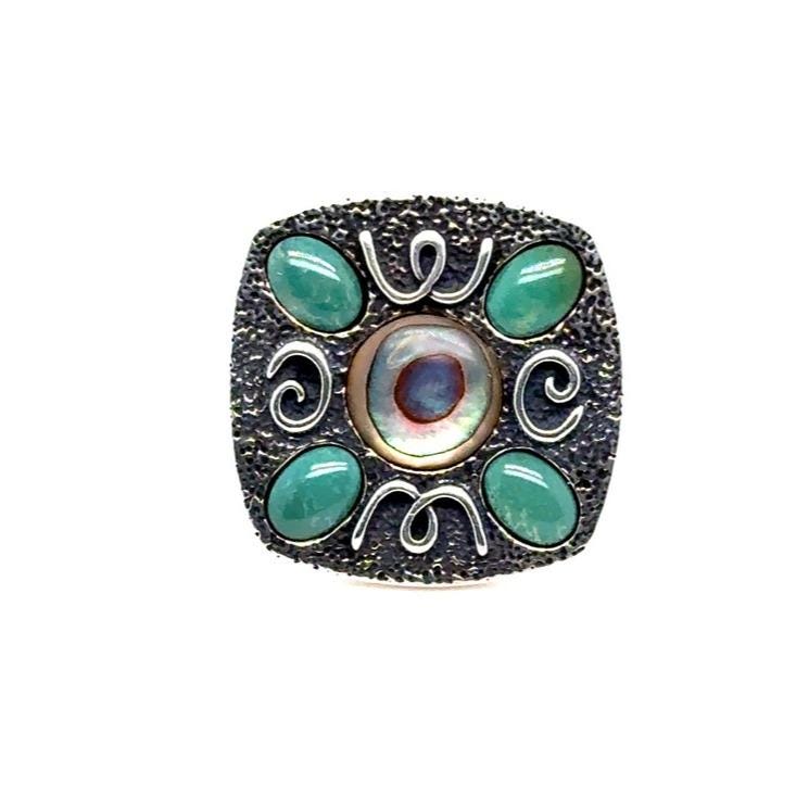 Carolyn Pollack Sterling Silver 92 Green Stone and Abalone Center Ring