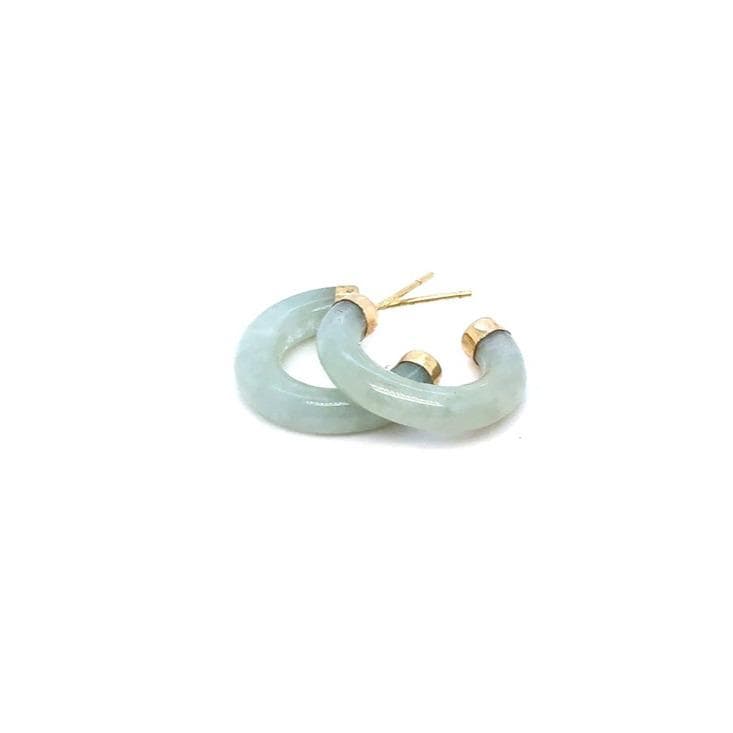 Small 14K Gold Trim Jade Green Hoop Stud Earrings