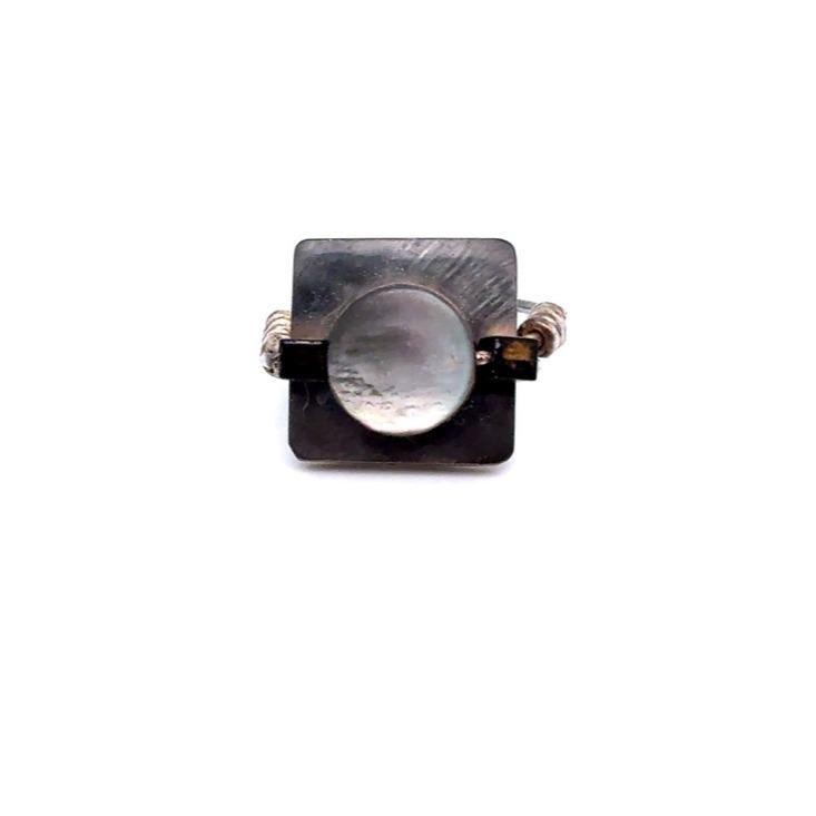 Geometric Square Ring with Round Accent - Gunmetal and Silver Tones