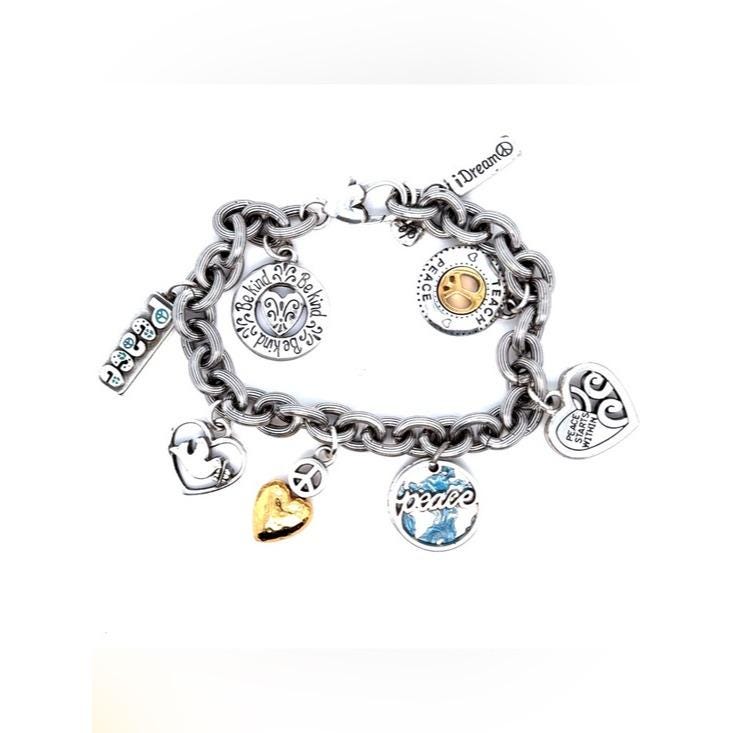 Brighton Silver-Tone Charm Bracelet with Gold and Blue Accents