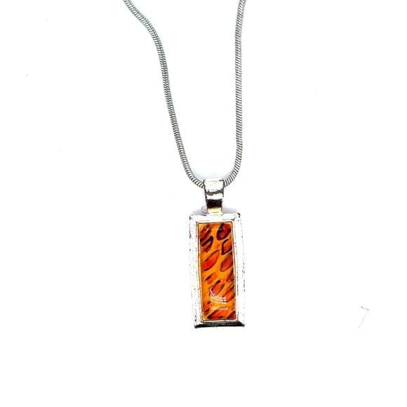 Handcrafted Orange Glass Rectangle Pendant Necklace - Women Jewelry (n1)