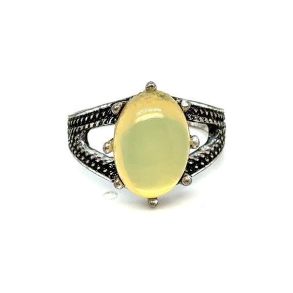 Silver Yellow Opal Oval Cocktail Ring