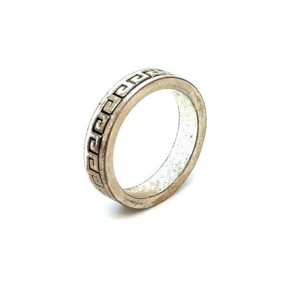 Silver Greek Key Band Ring