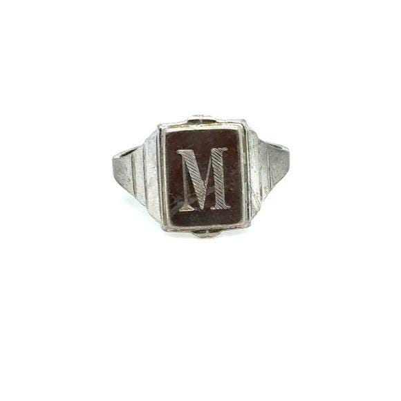 Silver Tone 'M' Initial Signet Ring