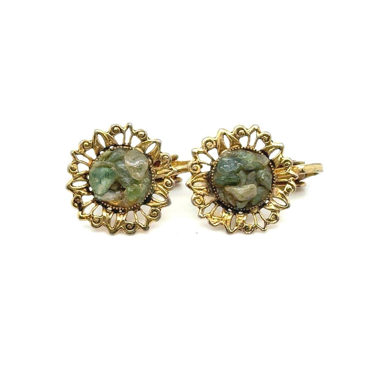 Green Stone Clip Earrins