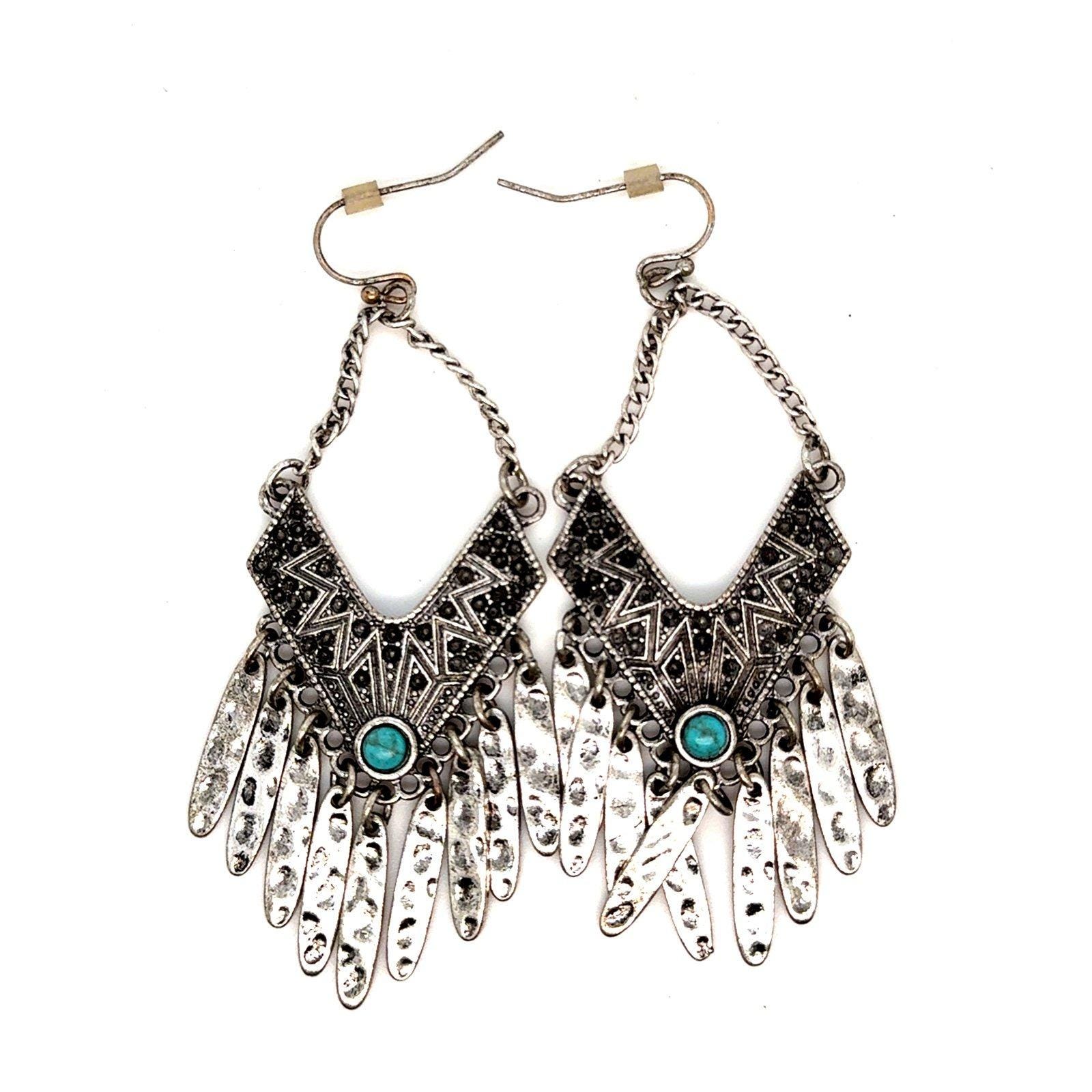 Turquoise Dangle Feather Earrings