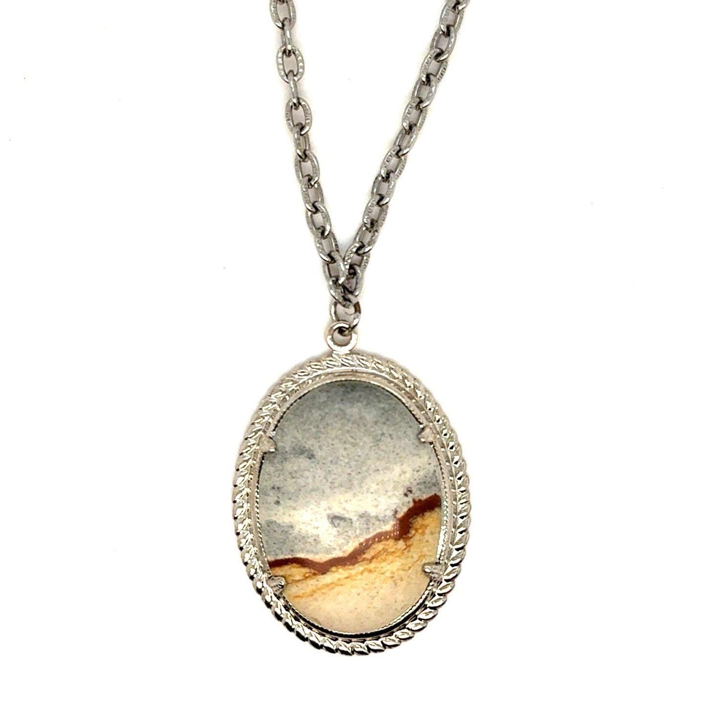 Oval Shaped Gray/Brown Stone Necklace