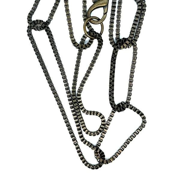 Long Antique Gunmetal Colored Box Chain Necklace (n3)