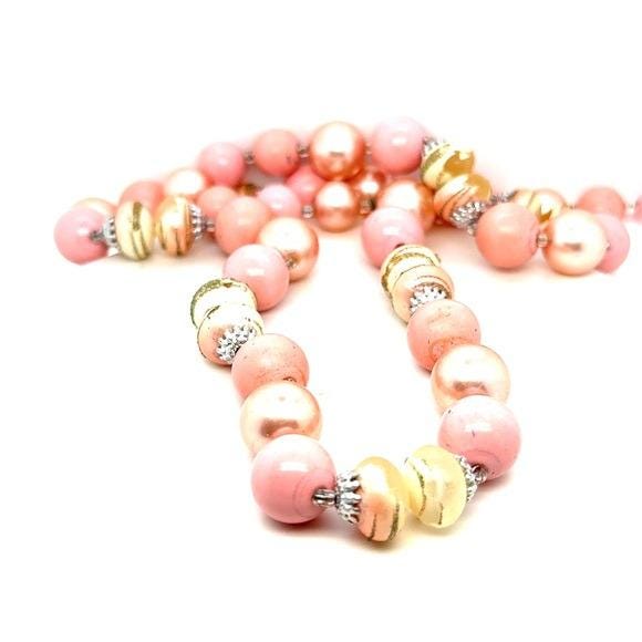Pink and Gold Beaded Necklace (n3)