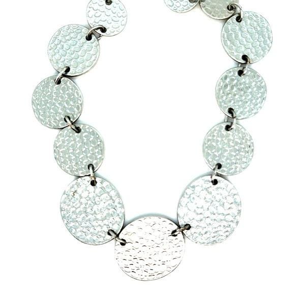 Hammered Disc Silver Necklace - Women Jewelry (n3)