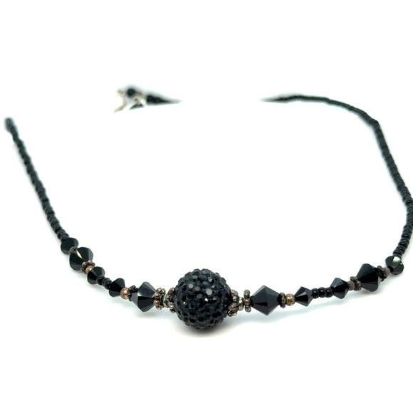 Black Crystal Beaded Choker Necklace - Elegant Women's Jewelry (n3)