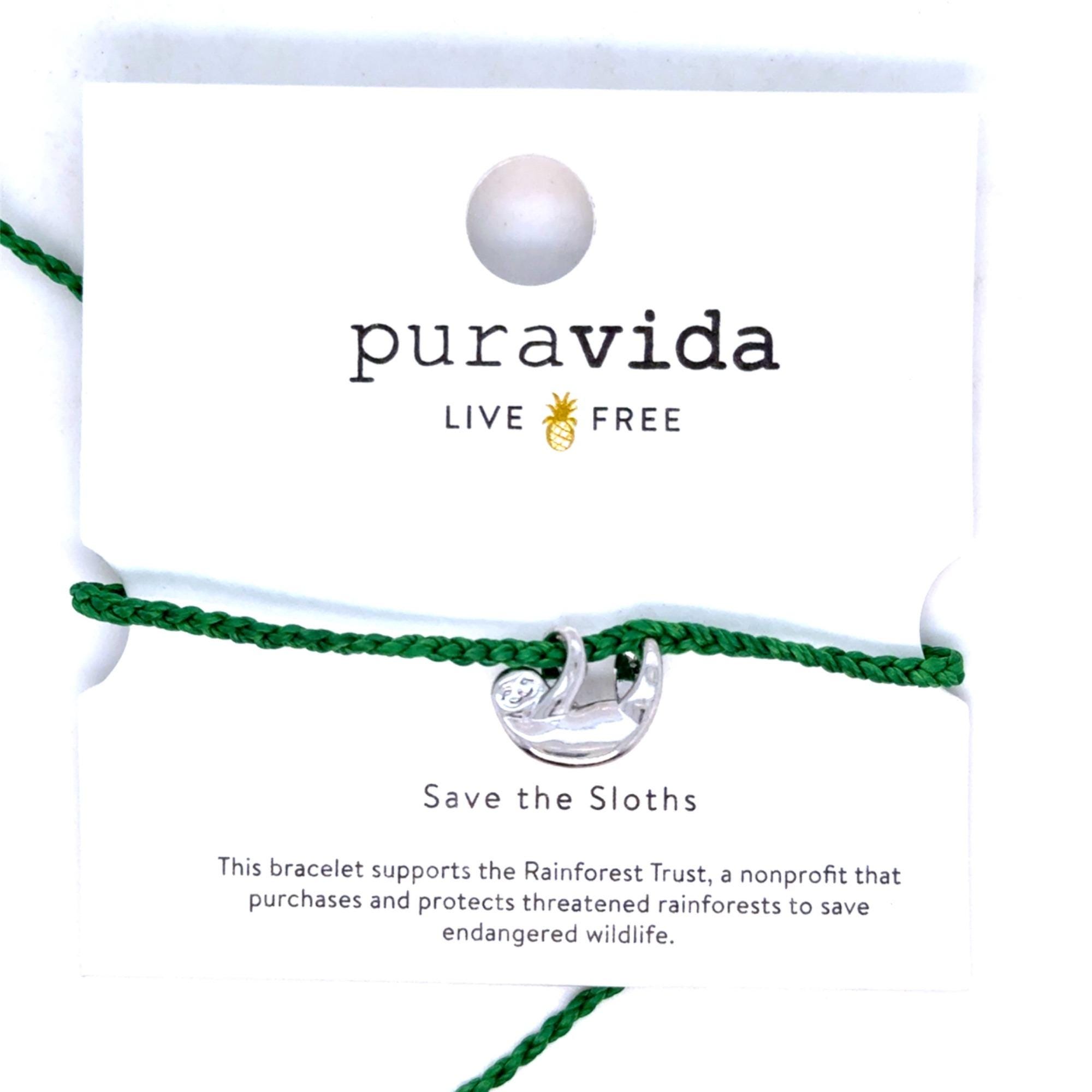 Pura Vida Green Cord Sloth Bracelet