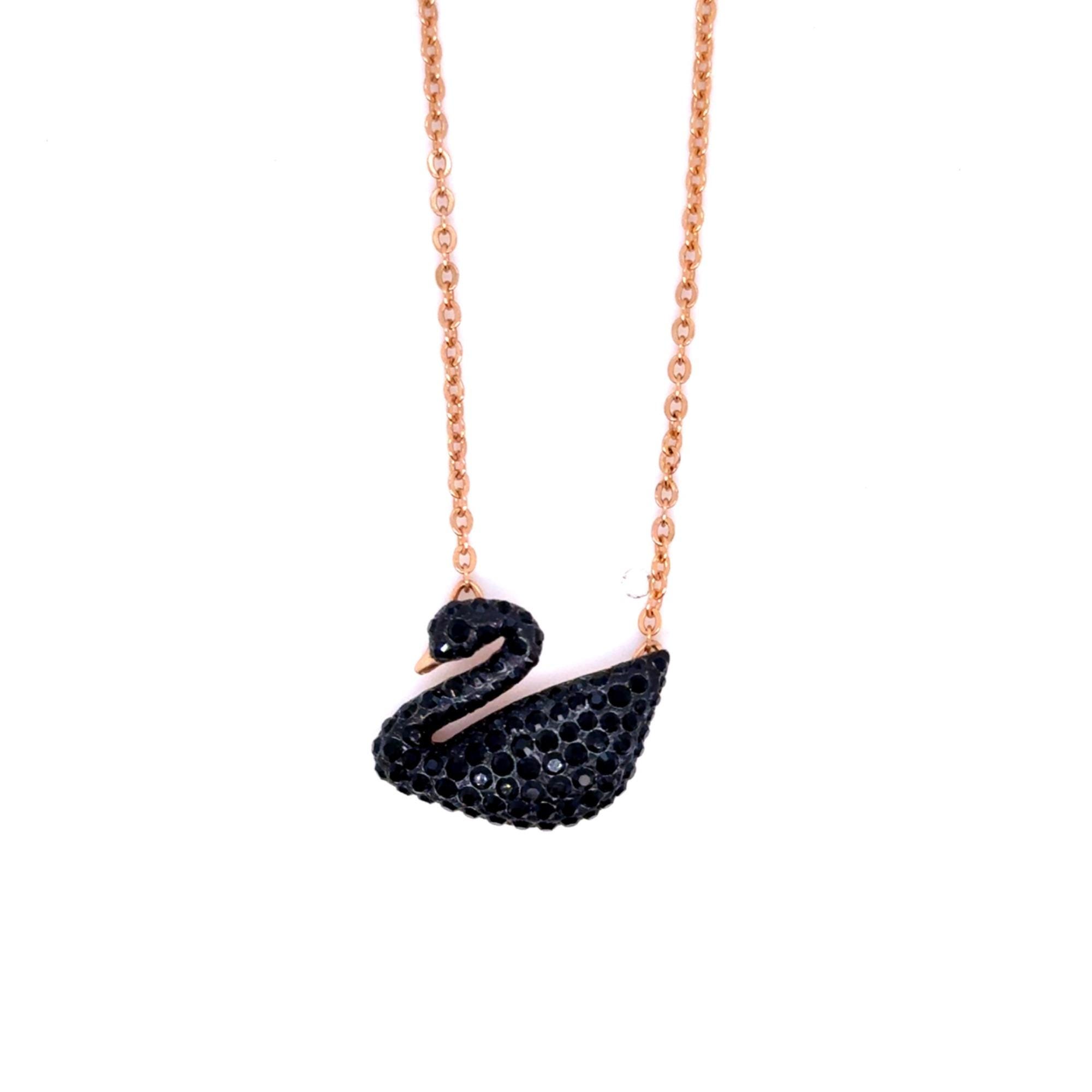 Swarovski Black Swan Rose Gold Necklace