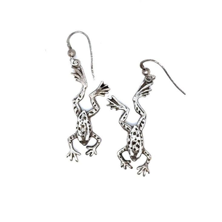 Sterling Silver Frog Dangle Earrings
