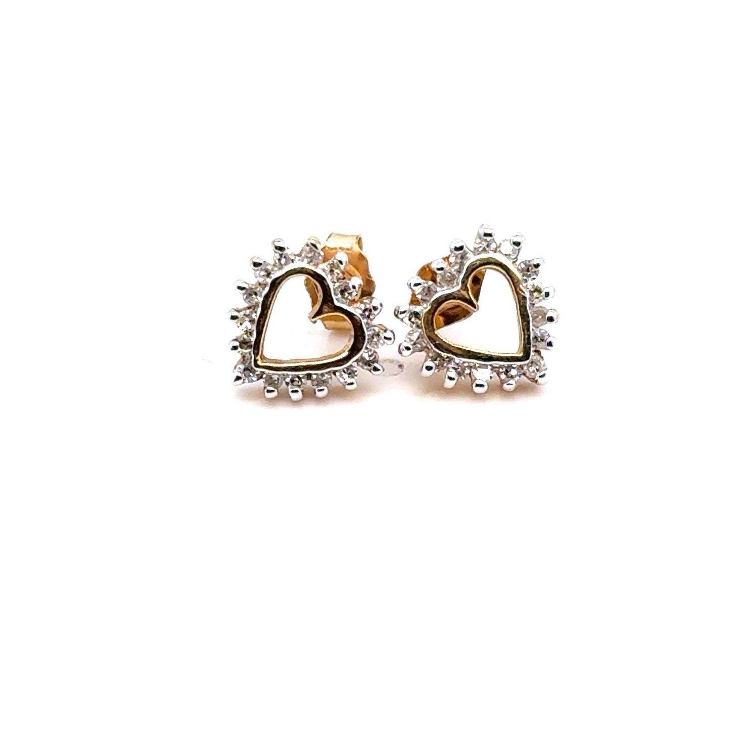 Stunning 10K Gold Diamond Heart Earrings