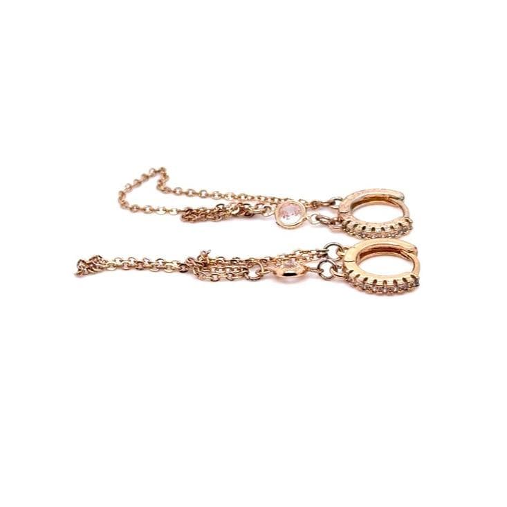 Rose Gold Double Chain Hoop Dangle Earrings