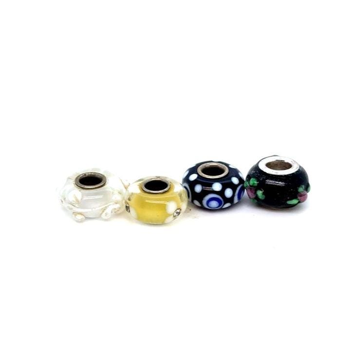 Glass European Charm Bead Set - White, Yellow, Navy, Black
