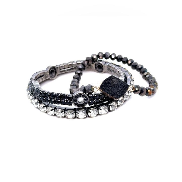 Black and Clear Crystal Stackable Bracelet Set - Women Jewelry (E5)