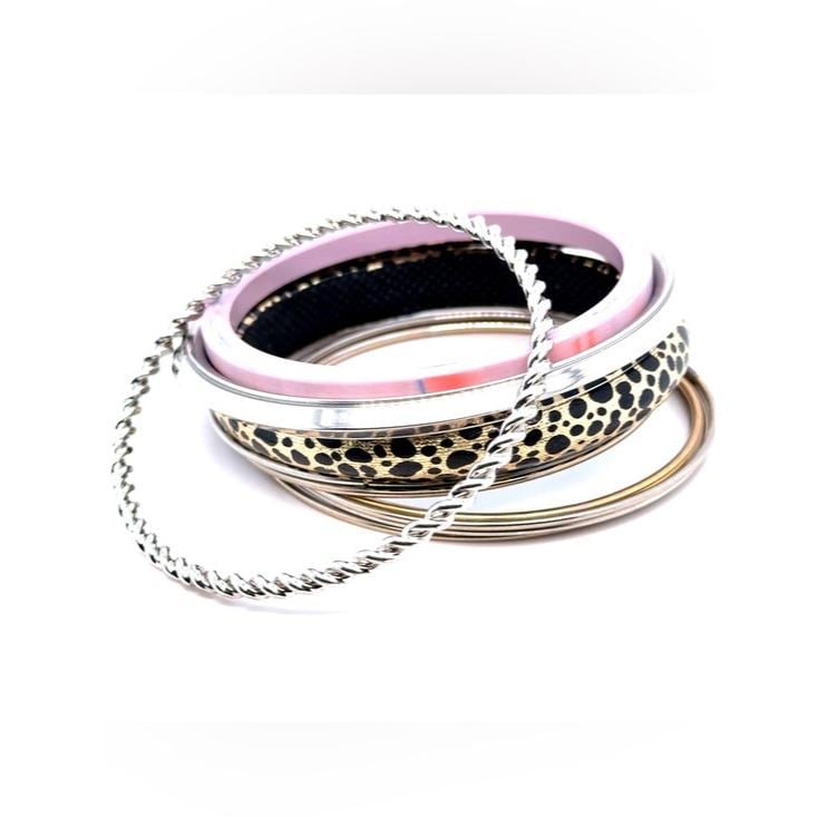 Mixed Metallic and Pink Bangle Set - Women's Fashion Bracelets (E5)