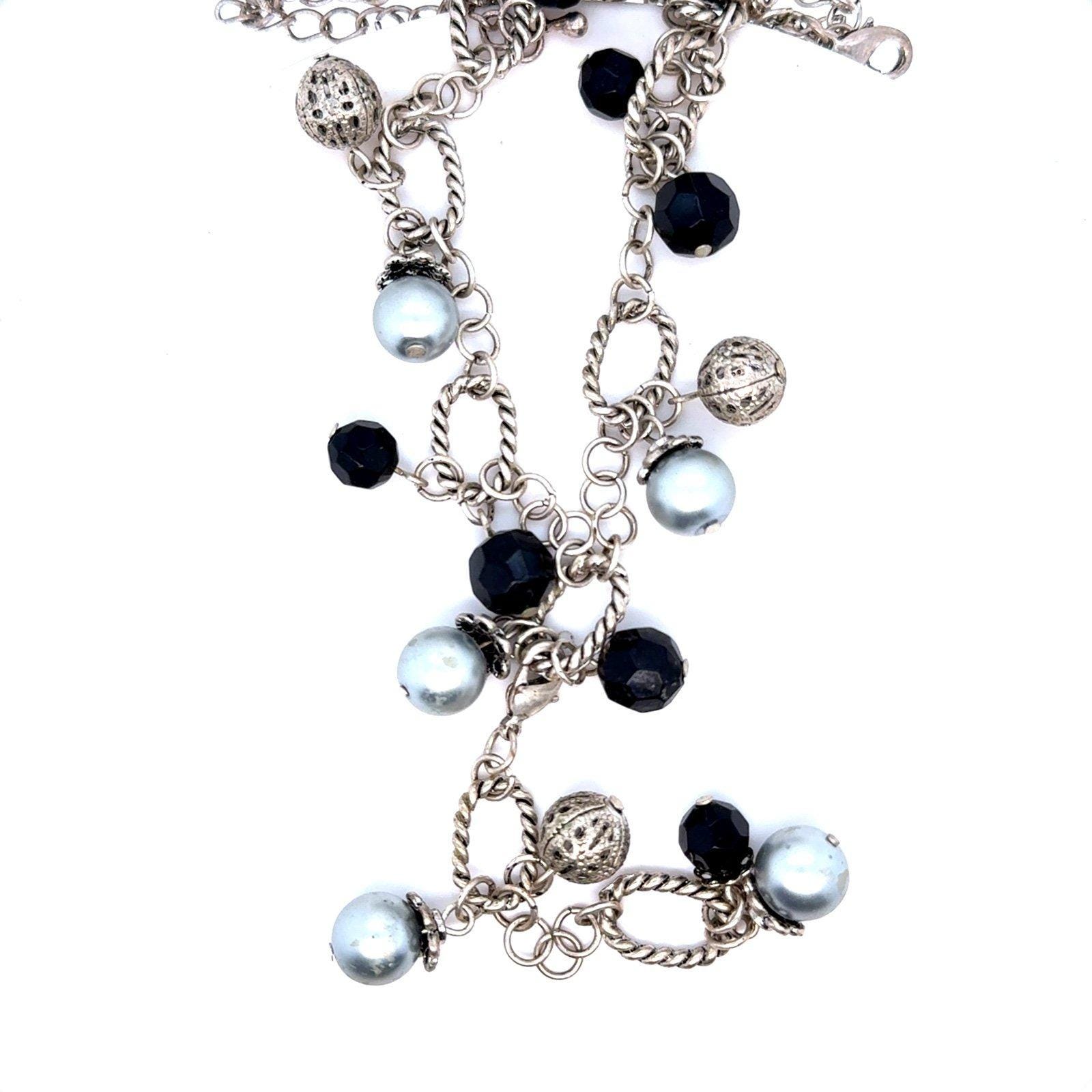 White, Gray, Black Beads Lariat Style Necklace (n3)