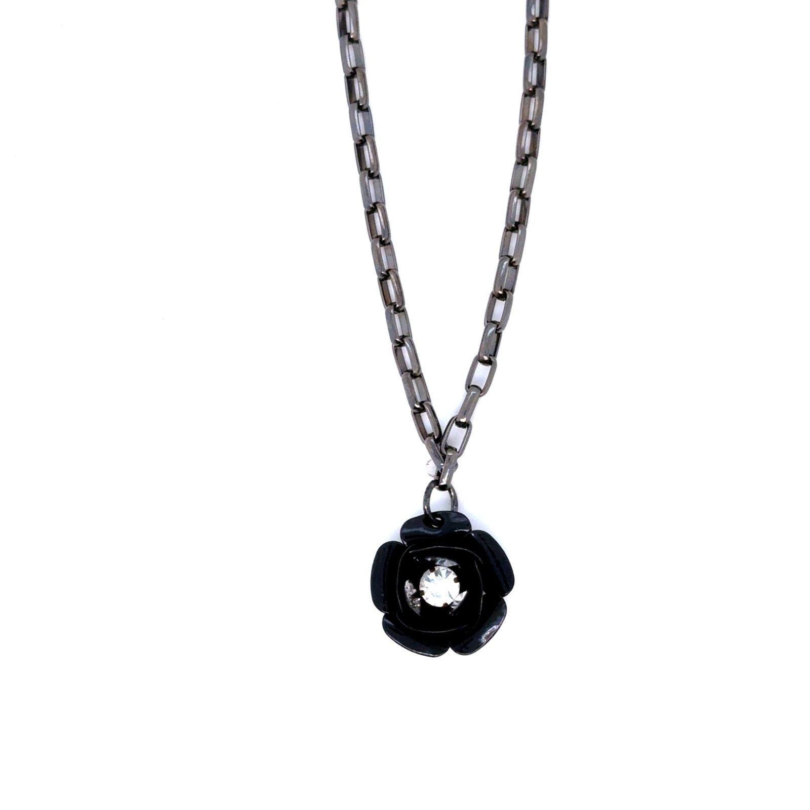 Black Flower Gunmetal Necklace (n3)