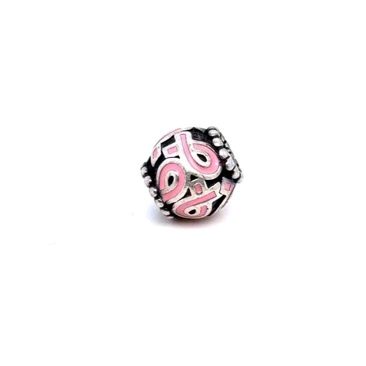 Pandora Pink Enamel Ribbon Silver Bead Charm
