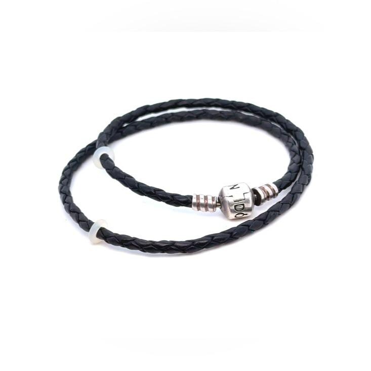 Pandora Black Braided Leather Double Wrap Bracelet