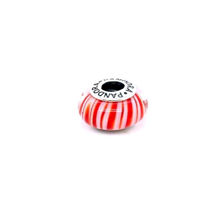 Pandora Red & White Striped Murano Glass Charm