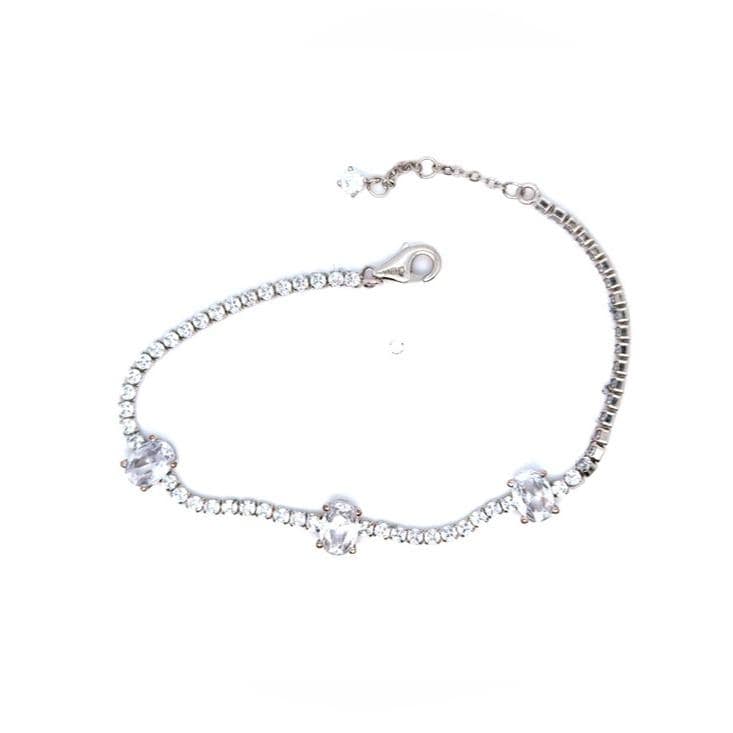 Clear Crystal Tennis Bracelet - Women's Silver Tone