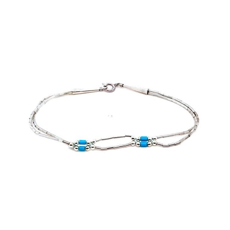 Sterling Silver and Turquoise Beaded Double Strand Bracelet